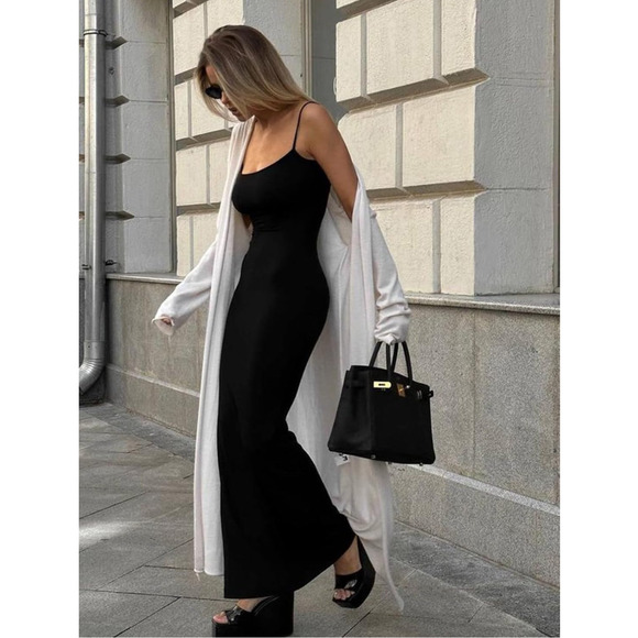 Size XL Ribbed Lounge Slip Long Dress Backless Maxi Dress - Picture 2 of 7